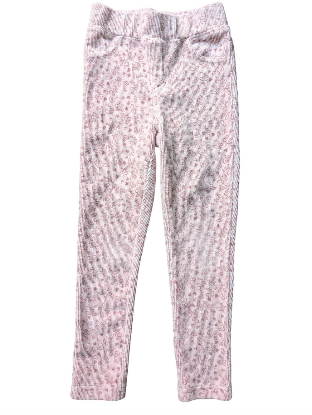Girls' Pink Floral Ribbed Leggings